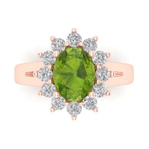 Clara Pucci 2.36 ct Oval Cut Solitaire W/Accent Halo Genuine Natural Peridot Wedding Promise Anniversary Bridal Ring 18K Rose Gold 3.5