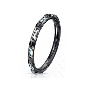 Amelia Fashion 16 Gauge Implant Grade Titanium Hinged Segment Hoop Rings with Rectangular Baguette CZ Outer side (Choose Color) (Black/Clear)