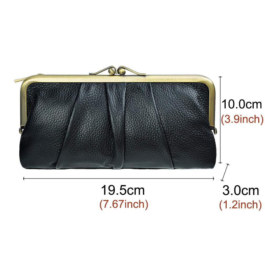 EASTNIGHTS Rfid Blocking Wallets for Women Leather Clutch Wallet Bifold Credit Card Holder Ladies Coin Purse With Zipper and Kiss Lock (black)