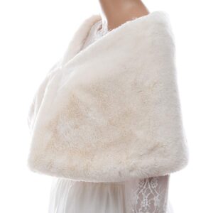 Haloty Wedding Faux Fur Shawl 1920s Women Fur Shawls and Wraps Bride Fur Stole Bridal Faux Fur Capelet Fur Cape Fur Shrug with Brooch for Women and Girls (Beige)