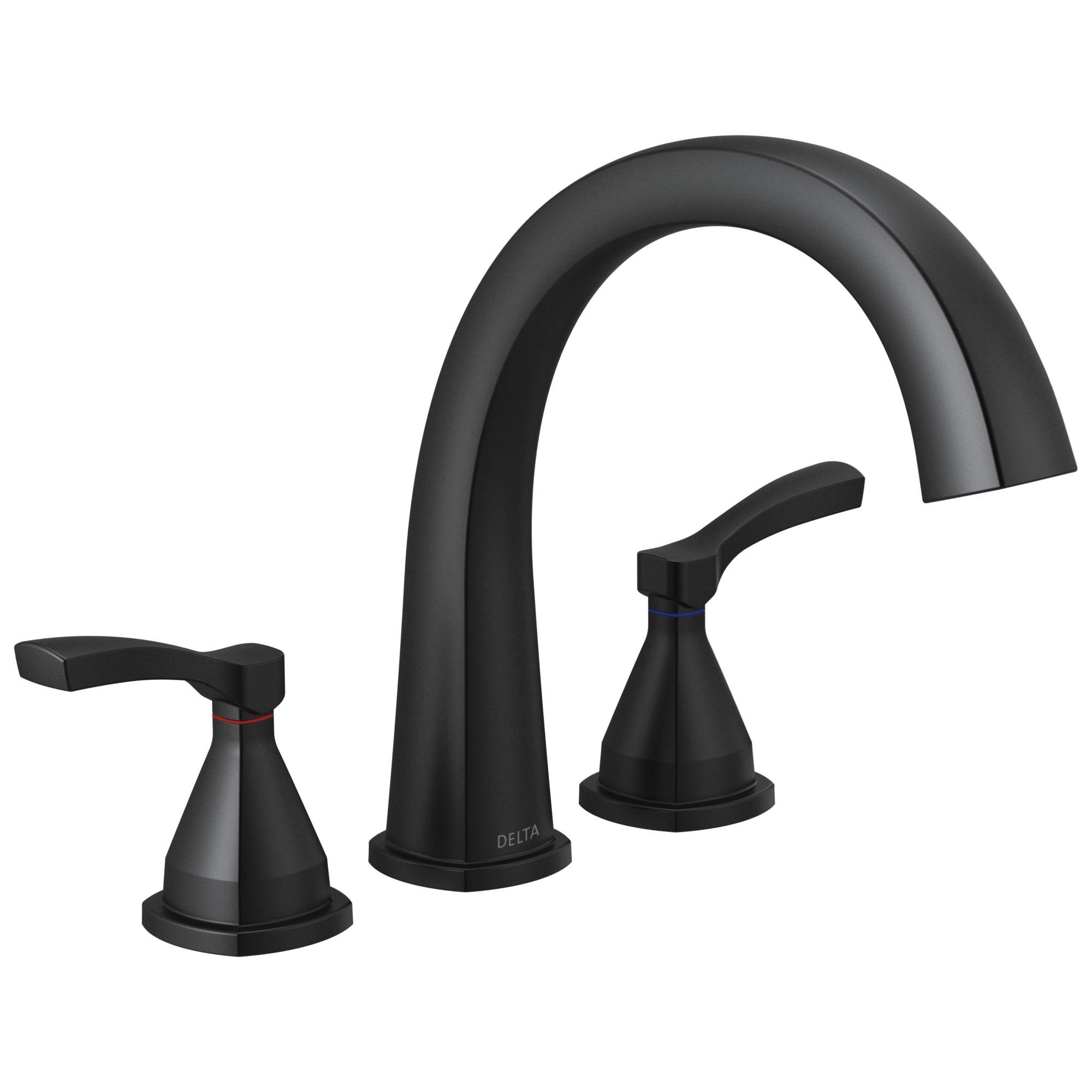 Delta Faucet Stryke Roman Tub Faucet - T2777-BL - Modern Bathtub Faucet & Lever Handles - Sleek Bathroom Fixtures - Matte Black, Lever Handles (Valve Sold Separately)