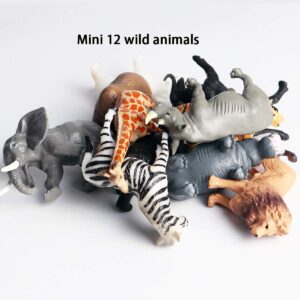 Kvohzbl Mini Wild Animal Toys, Forest Animal Dolls, African Savannah Lion, Tiger, Giraffe, Zebra, Bear, Elephant, Rhinoceros Animal Model Toys, Children's Gifts (12 Pieces)