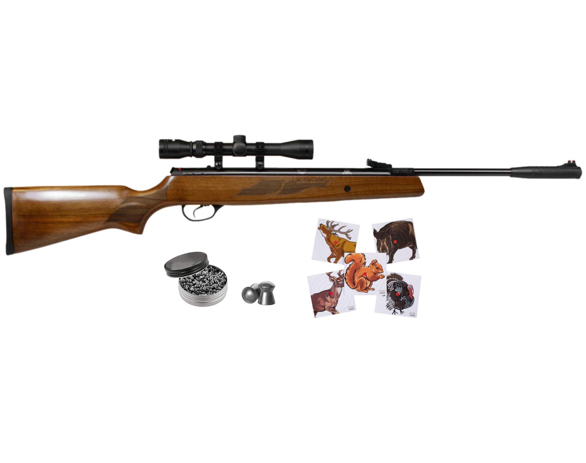 Wearable4U Hatsan Mod 95 Spring Combo .22 Cal Air Rifle 100x Paper Targets and 250x .22cal Pellets Bundle