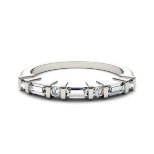 14K White Gold Moissanite by Charles & Colvard 4x2mm Step Cut Baguette Wedding Band-size 5 0.47cttw DEW