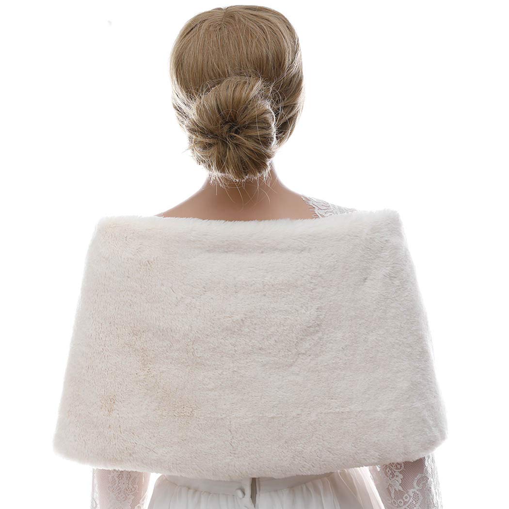 Haloty Wedding Faux Fur Shawl 1920s Women Fur Shawls and Wraps Bride Fur Stole Bridal Faux Fur Capelet Fur Cape Fur Shrug with Brooch for Women and Girls (Beige)