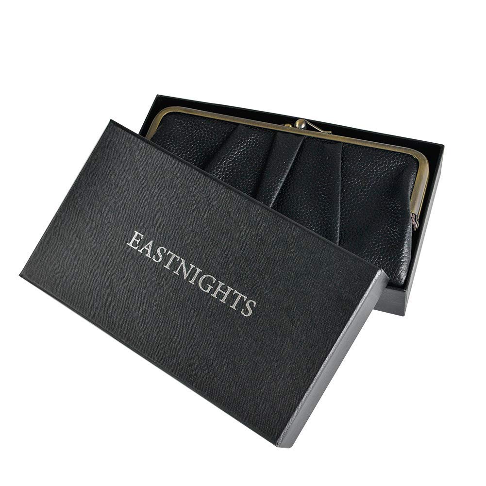 EASTNIGHTS Rfid Blocking Wallets for Women Leather Clutch Wallet Bifold Credit Card Holder Ladies Coin Purse With Zipper and Kiss Lock (black)