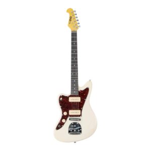 cnz audio jm electric guitar - left handed - ivory body, amber maple neck, rosewood fingerboard & 3ply tortoise pickguard