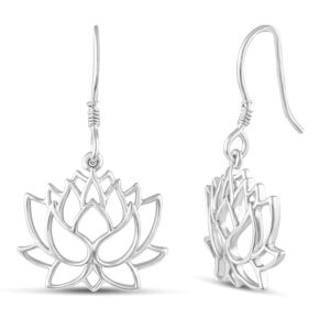 Charm Earrings Hoop set in 925 Sterling Silver for women Open Lotus Flower | Blue Synthetic Sapphire | Tiny Lotus | Circle | Climber Crawler (Open Lotus)