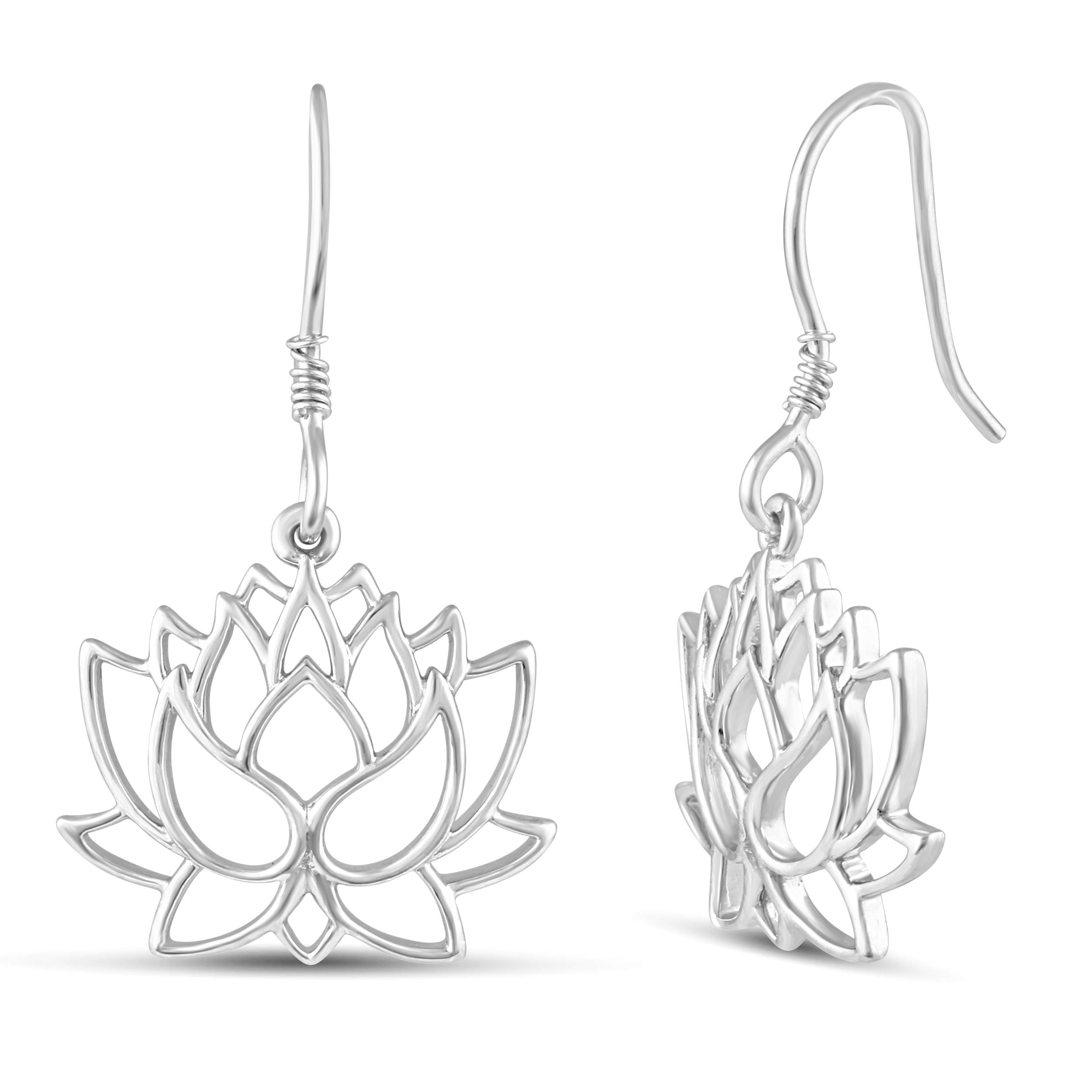 Charm Earrings Hoop set in 925 Sterling Silver for women Open Lotus Flower | Blue Synthetic Sapphire | Tiny Lotus | Circle | Climber Crawler (Open Lotus)