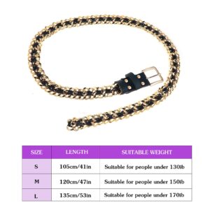 Glamorstar Gold Metal Punk Belts Leather Chain Waist Belt for Women Dresses Gold Black 120CM/47.2IN