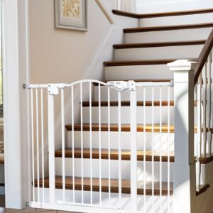 InnoTruth 29-39.6" Baby Gate for Pets, Auto Close Both Sides Dog Gate with One-Hand Opening, 30" Tall Safety Gates for Stairs, Hallways, Bedrooms, Wall Pressure Mount No Drill, White