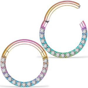 Kadogohno Septum Hoop Rings Piercing Jewelry 16g 8mm 5/16 Rainbow Daith Helix Earrings for Women Men Hypoallergenic Surgical Stainless Steel