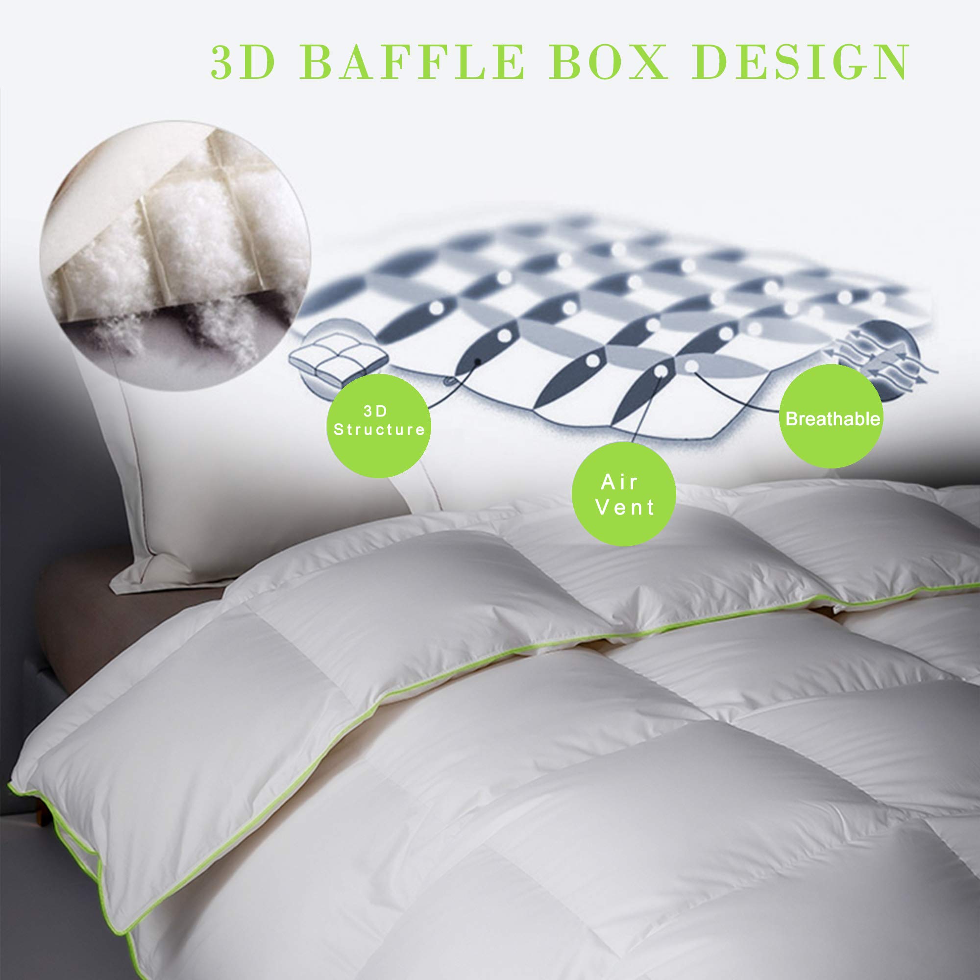 King White Down Comforter with Corner Ties - Baffle Box Design Duvet Insert, Ultra Soft Modal Fabric Shell, 750 Fill Power, Fluffy Cozy Soft (104”X90”, White/Winter Warmth)