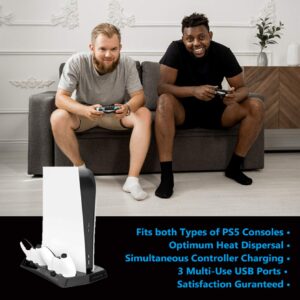 Sony PS5 Vertical Stand - Dual Cooling Fans, 2 DualSense Controller Chargers, 3 USB Ports, PS5 Controller Charging Station and PS5 Cooling Station Compatible with Sony Playstation 5 DE and UHD Edition