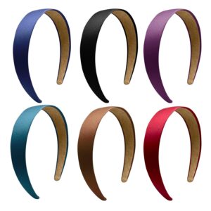 1.2 inch satin headbands 6 pcs multi color ladies and girls hard hair bands, 6 colors.