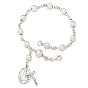 Solid Sterling Silver Polished Laser-Cut Rosary Bracelet