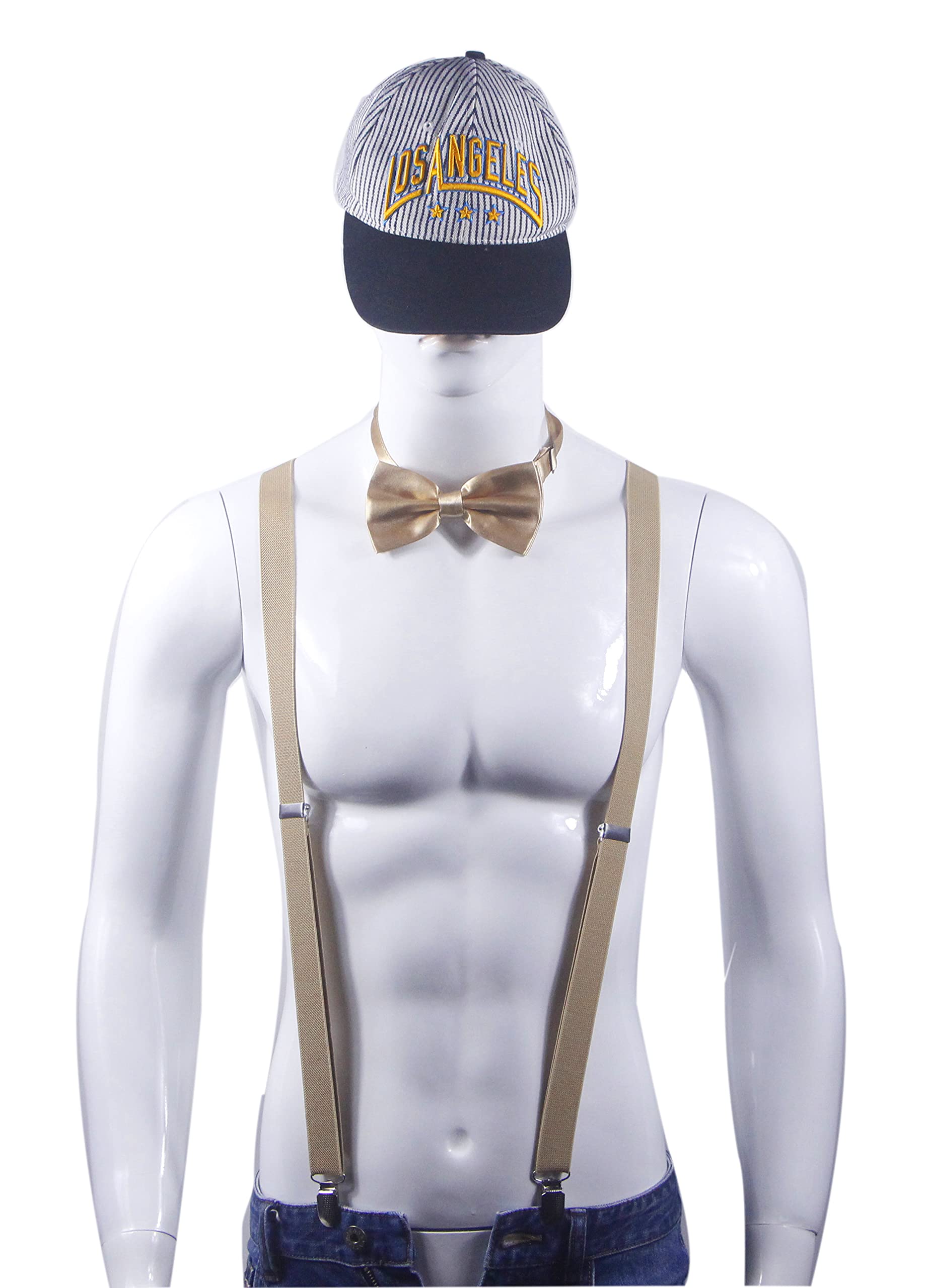 Doloise Men's Suspenders Bowtie Set Elastic Y Shape Style Women's Suspenders Bowtie For Wedding&Formal Events (Khaki)