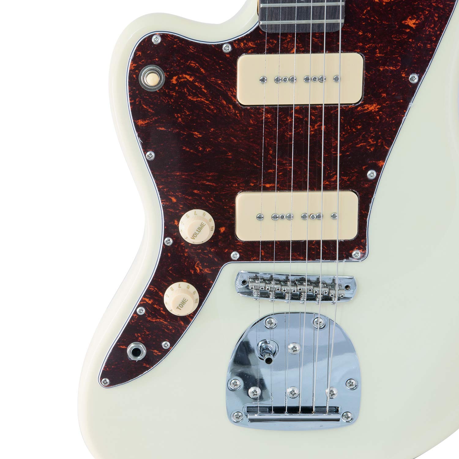 CNZ Audio JM Electric Guitar - Left Handed - Ivory Body, Amber Maple Neck, Rosewood Fingerboard & 3ply Tortoise Pickguard