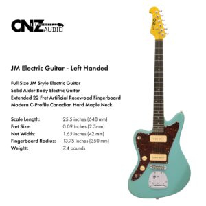 CNZ Audio JM Electric Guitar - Left Handed - Ivory Body, Amber Maple Neck, Rosewood Fingerboard & 3ply Tortoise Pickguard