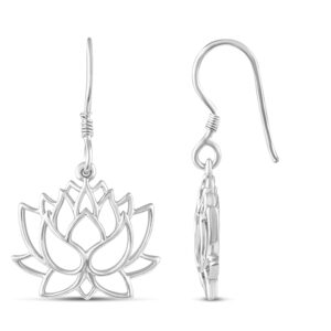 Charm Earrings Hoop set in 925 Sterling Silver for women Open Lotus Flower | Blue Synthetic Sapphire | Tiny Lotus | Circle | Climber Crawler (Open Lotus)