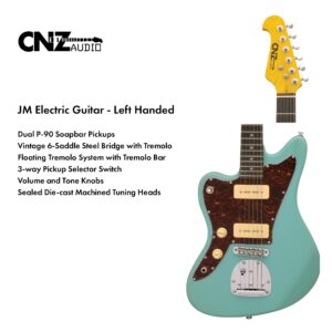 CNZ Audio JM Electric Guitar - Left Handed - Ivory Body, Amber Maple Neck, Rosewood Fingerboard & 3ply Tortoise Pickguard