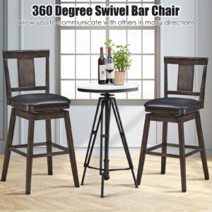 COSTWAY Bar Stools Set of 3, 360 Degree Swivel, Wooden Bar Height Bar Stool, Leather Padded Seat, Single Slat Back & Solid Rubber Wood Legs, Upholstered Stool for Dining and Living Room (3, 29)