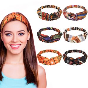 6 Pieces African Headbands Boho Print Headband Twist Knot Elastic Hair Bands Criss Cross Headband Workout Yoga Sports Hair Accessories for Women Girls