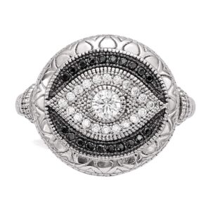 Bonyak Jewelry Solid Sterling Silver Rhodium-Plated Black and White CZ Evil Eye Ring in Size 8