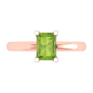 Clara Pucci 1.0 ct Emerald Cut Solitaire Natural Peridot Engagement Wedding Bridal Promise Anniversary Ring 18K Rose Gold Size 3.5