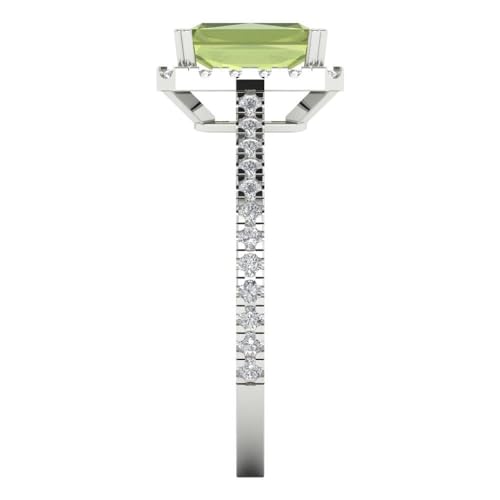 Clara Pucci 1.98 ct Emerald Cut Solitaire Halo Genuine Natural Peridot Engagement Promise Anniversary Bridal Ring 18K White Gold 4.5