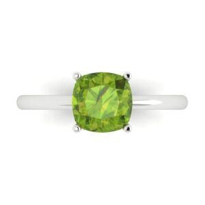 Clara Pucci 2.0 ct Cushion Cut Solitaire Natural Peridot Engagement Wedding Bridal Promise Anniversary Ring 18K White Gold Size 4.5