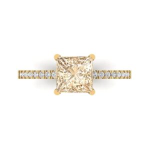 Clara Pucci 1.66 ct Princess Cut Solitaire Natural Brown Morganite Engagement Promise Anniversary Bridal Ring 18K Yellow Gold 7.75