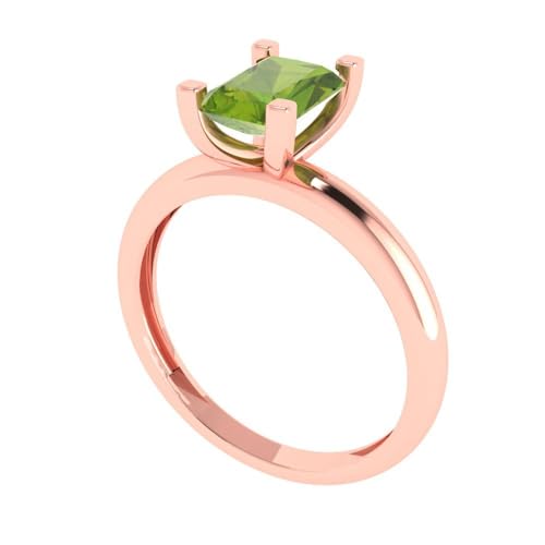 Clara Pucci 1.0 ct Emerald Cut Solitaire Natural Peridot Engagement Wedding Bridal Promise Anniversary Ring 18K Rose Gold Size 3.5