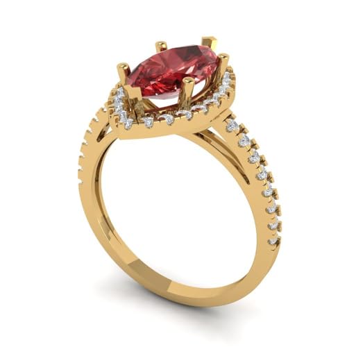 Clara Pucci 2.38 ct Marquise Cut Solitaire Halo Natural Red Garnet Engagement Promise Anniversary Bridal Ring 18K Yellow Gold 8.25