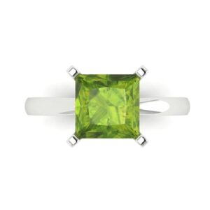 clara pucci 3.0 ct princess cut solitaire natural peridot engagement wedding bridal promise anniversary ring 18k white gold size 3.5