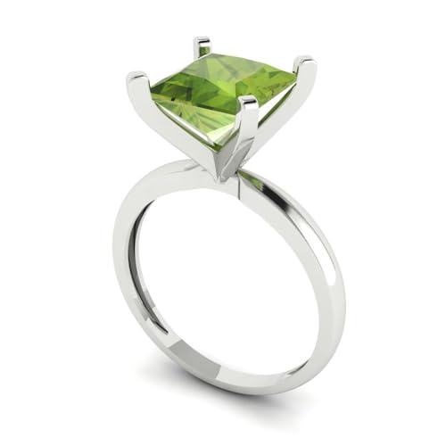 Clara Pucci 3.0 ct Princess Cut Solitaire Natural Peridot Engagement Wedding Bridal Promise Anniversary Ring 18K White Gold Size 3.5