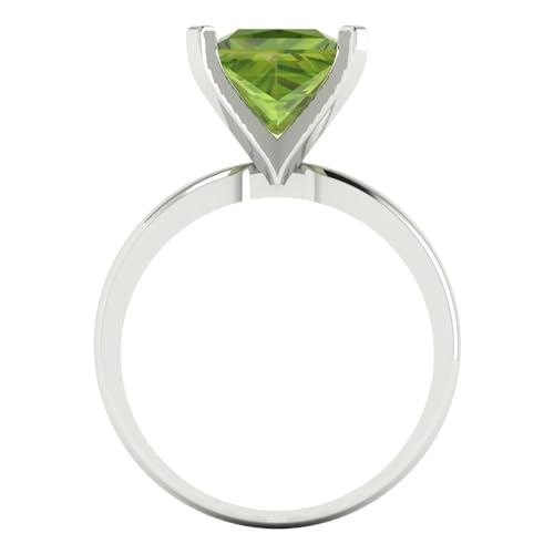 Clara Pucci 3.0 ct Princess Cut Solitaire Natural Peridot Engagement Wedding Bridal Promise Anniversary Ring 18K White Gold Size 3.5