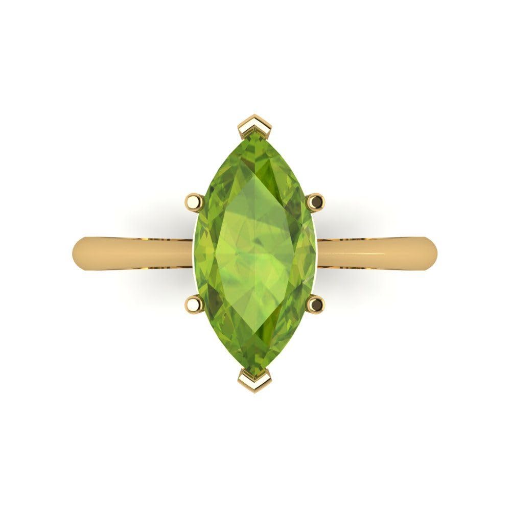 Clara Pucci 2.50 ct Marquise Cut Solitaire Natural Peridot Engagement Wedding Bridal Promise Anniversary Ring 18K Yellow Gold Size 3.5