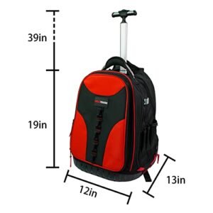 MELOTOUGH Wheeled Rolling Tool Backpack Heavy Duty Tradesman Pro Tool Organizer Including Laptop Sleeve (Red&Black)