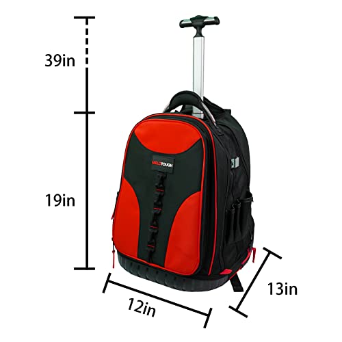 MELOTOUGH Wheeled Rolling Tool Backpack Heavy Duty Tradesman Pro Tool Organizer Including Laptop Sleeve (Red&Black)