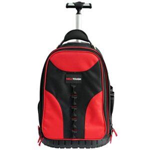 melotough wheeled rolling tool backpack heavy duty tradesman pro tool organizer including laptop sleeve (red&black)