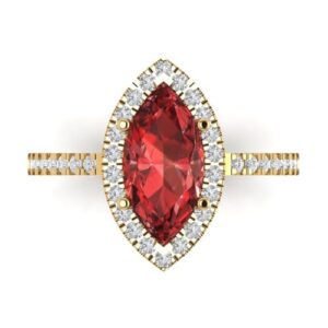 Clara Pucci 2.38 ct Marquise Cut Solitaire Halo Natural Red Garnet Engagement Promise Anniversary Bridal Ring 18K Yellow Gold 8.25