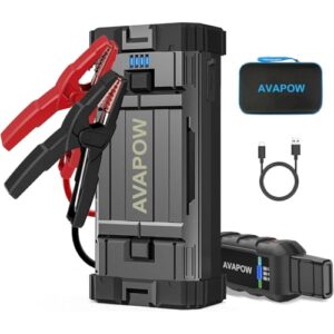 avapow jump starter 2000a peak portable battery jump starter for car with dual usb quick charge 3.0(up to 8.0l gas or 6.5l diesel),12v jump box,compact lithium car power pack