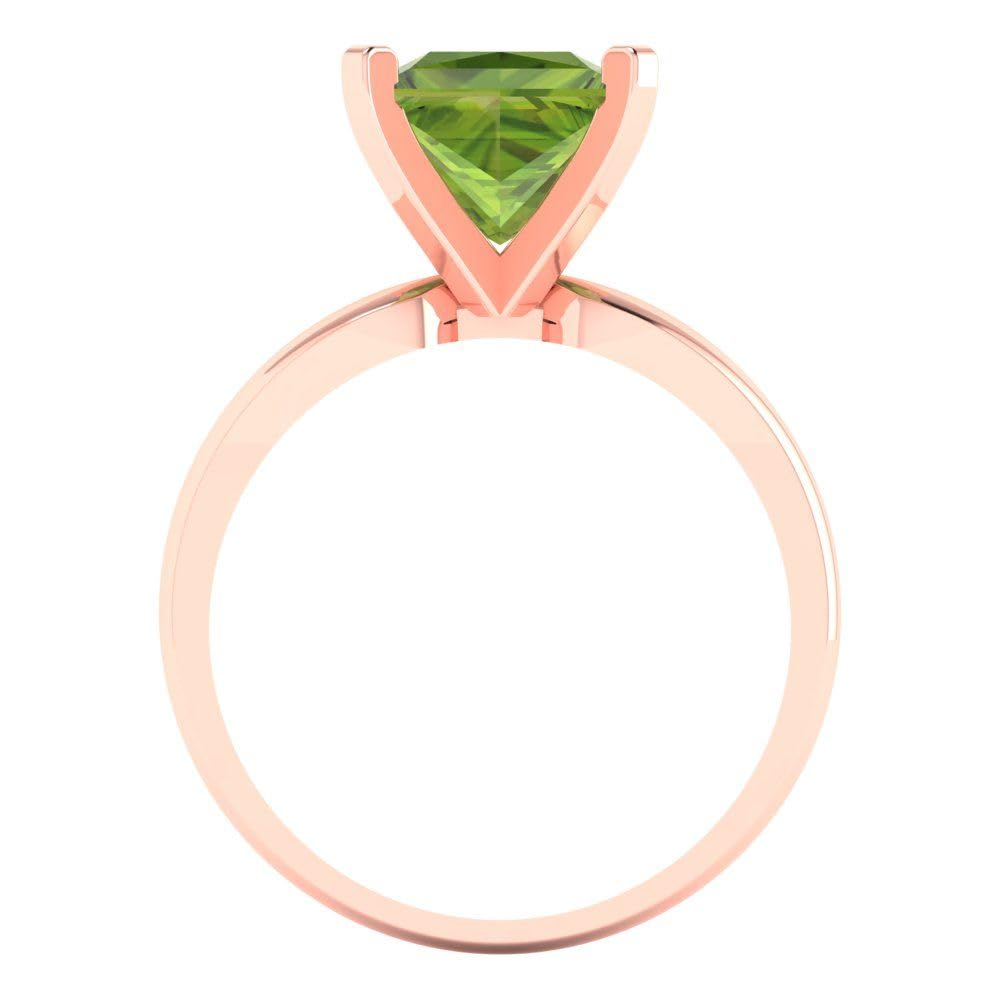 Clara Pucci 2.5ct Princess Cut Solitaire Natural Peridot Engagement Wedding Bridal Promise Anniversary Ring in 18K Rose Gold Size 9.75