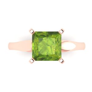 Clara Pucci 2.5ct Princess Cut Solitaire Natural Peridot Engagement Wedding Bridal Promise Anniversary Ring in 18K Rose Gold Size 9.75