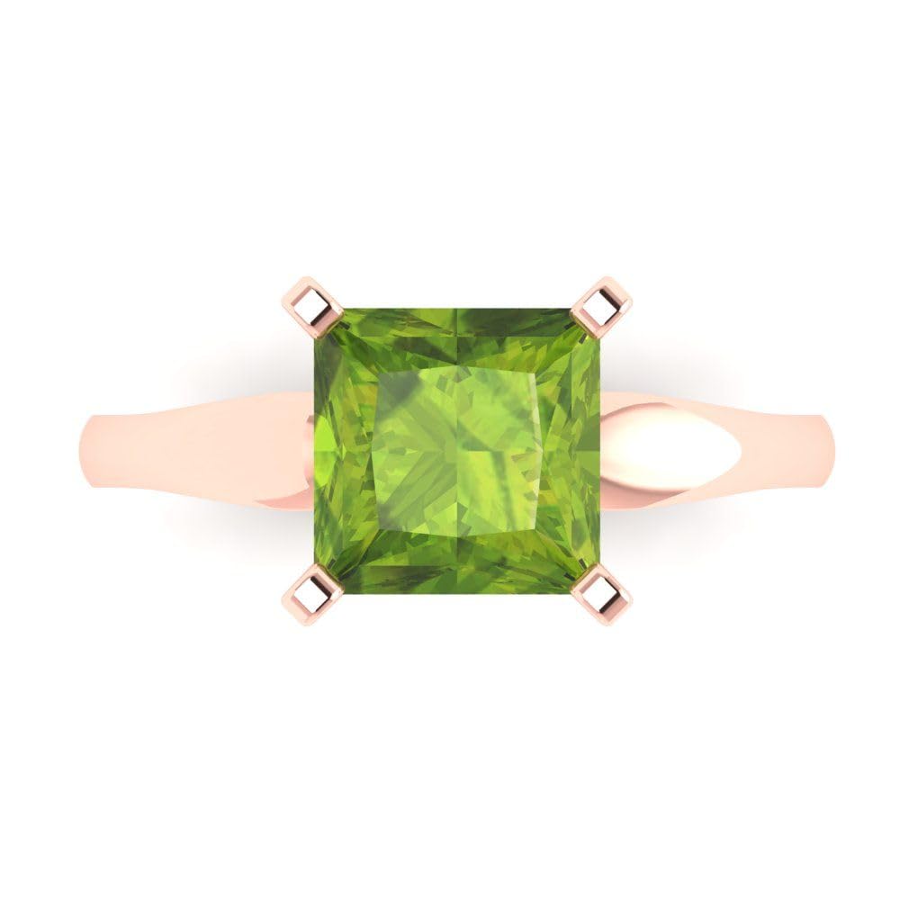 Clara Pucci 2.5ct Princess Cut Solitaire Natural Peridot Engagement Wedding Bridal Promise Anniversary Ring in 18K Rose Gold Size 9.75