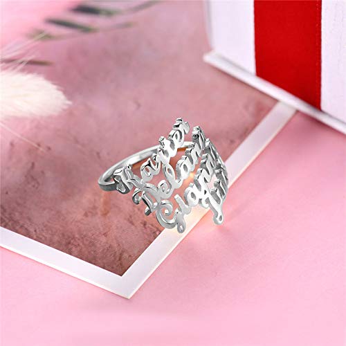 LONAGO Personalized Name Ring Custom Name Stacking Ring Engrave One Two Three Four Names Initial Ring for Women