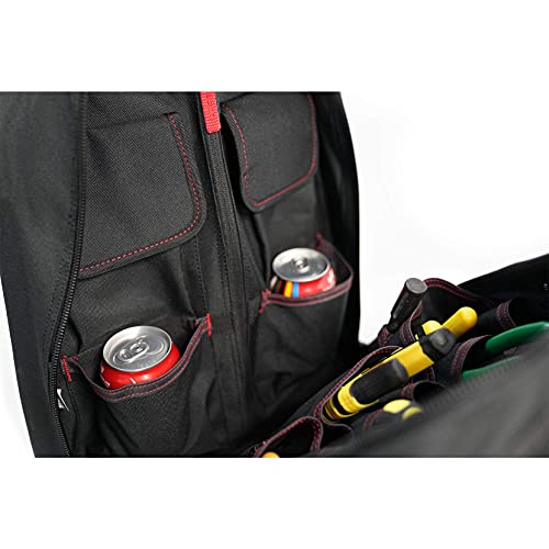 MELOTOUGH Wheeled Rolling Tool Backpack Heavy Duty Tradesman Pro Tool Organizer Including Laptop Sleeve (Red&Black)