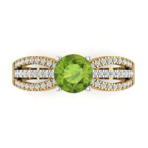 Clara Pucci 1.35 ct Round Cut Solitaire W/Accent Natural Peridot Art Deco Bridal Wedding Statement ring 18K yellow & White Gold Size 8