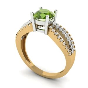 Clara Pucci 1.35 ct Round Cut Solitaire W/Accent Natural Peridot Art Deco Bridal Wedding Statement ring 18K yellow & White Gold Size 8